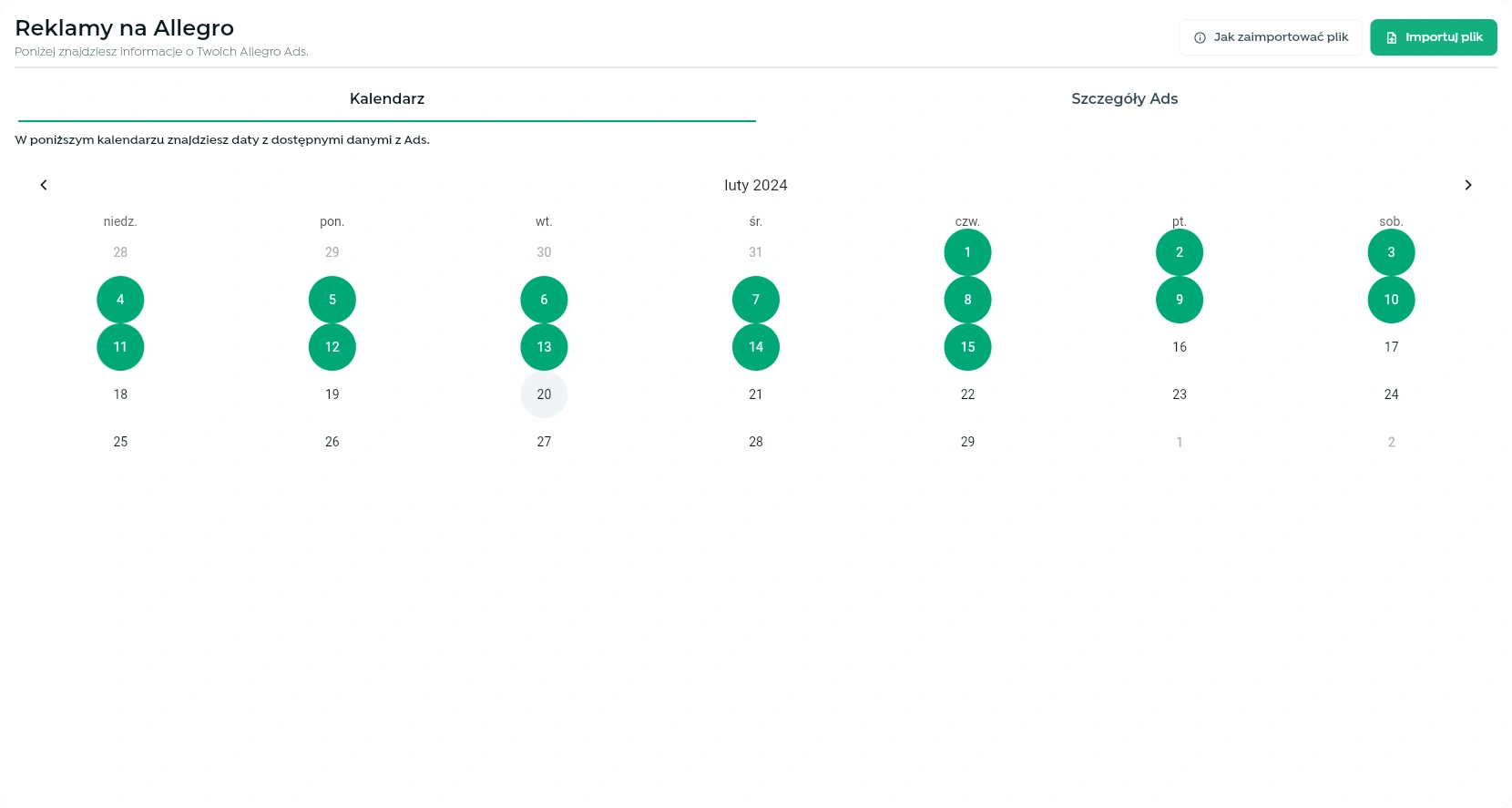 Ads calendar presentation inside app